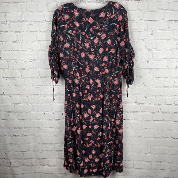INCA HERITAGE Shallis v-neck floral midi summer dress drawstring sleeves size L - Picture 3 of 14